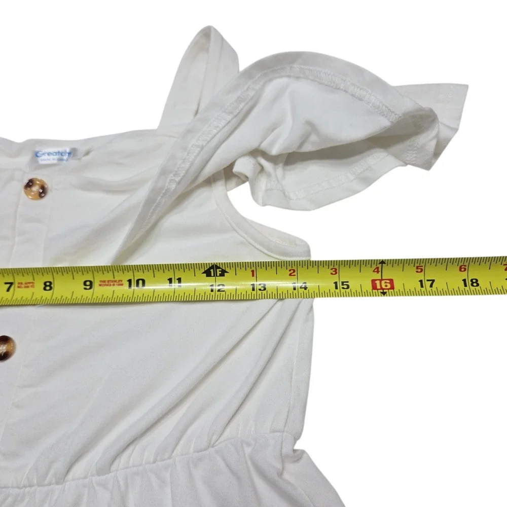 Greatchy Dress Girls L 10-12 White Cold Shoulder Ruffle Button Front Cottagecore